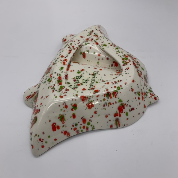 Vintage Spatter White Handmade Ceramic Christmas Bells Candy Nut Or Trinket Dish - Picture 9 of 14